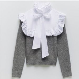 Zara white ruffle gray sweater